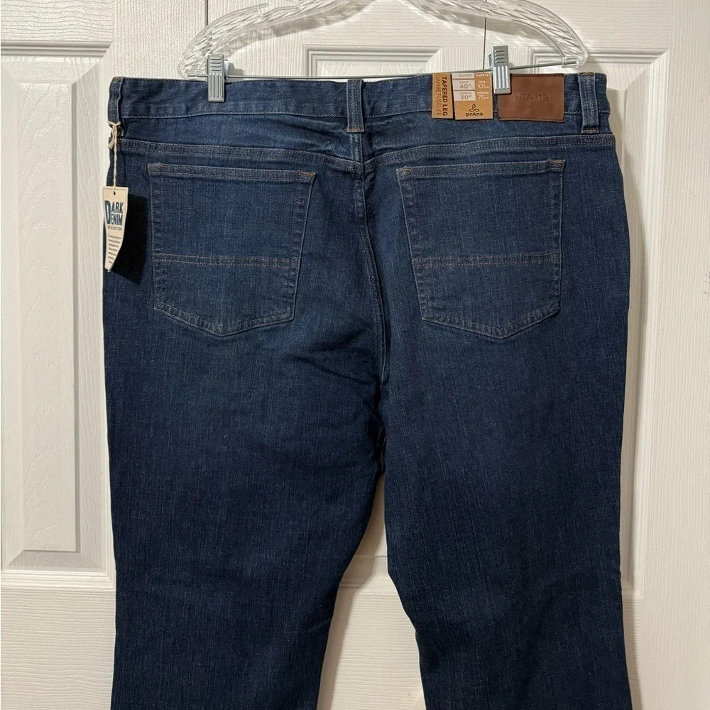 Prana Men's NWT Dark Wash Tapered Leg Hillgard Slim Jean size 40 x 30